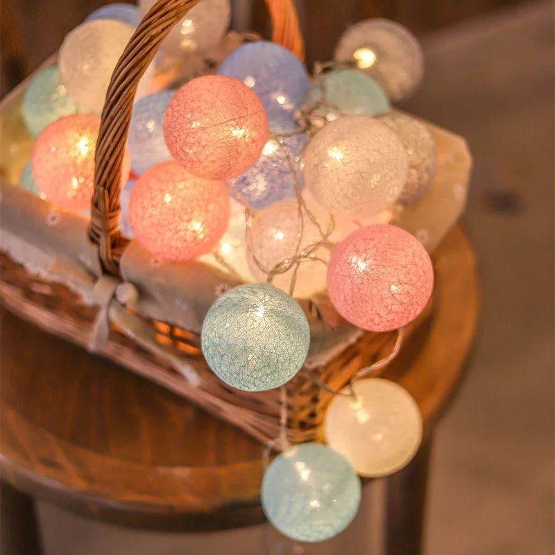 Handmade Christmas Cotton Ball String Lights