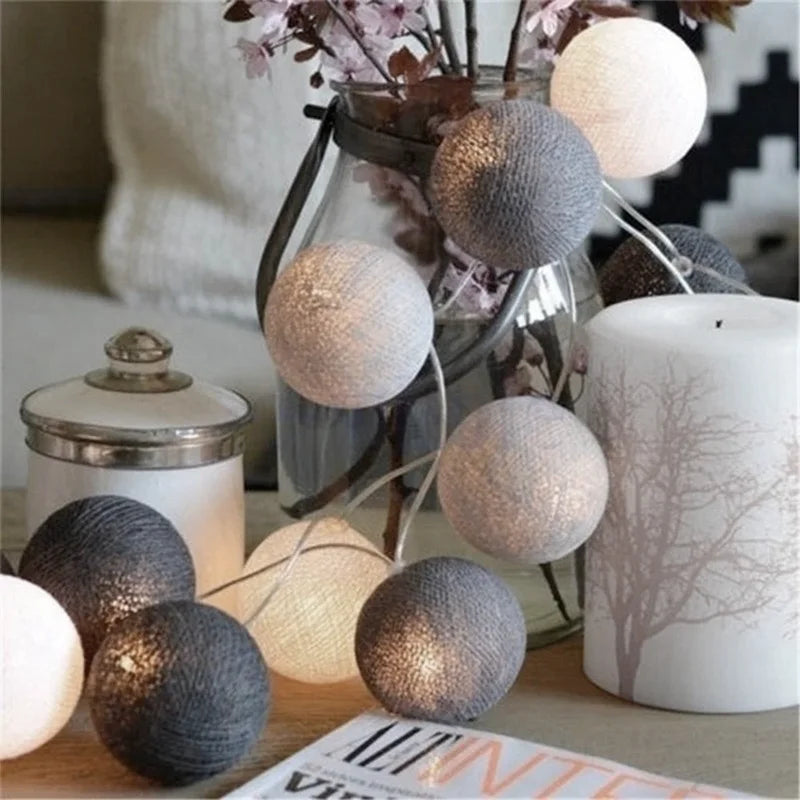 Handmade Christmas Cotton Ball String Lights