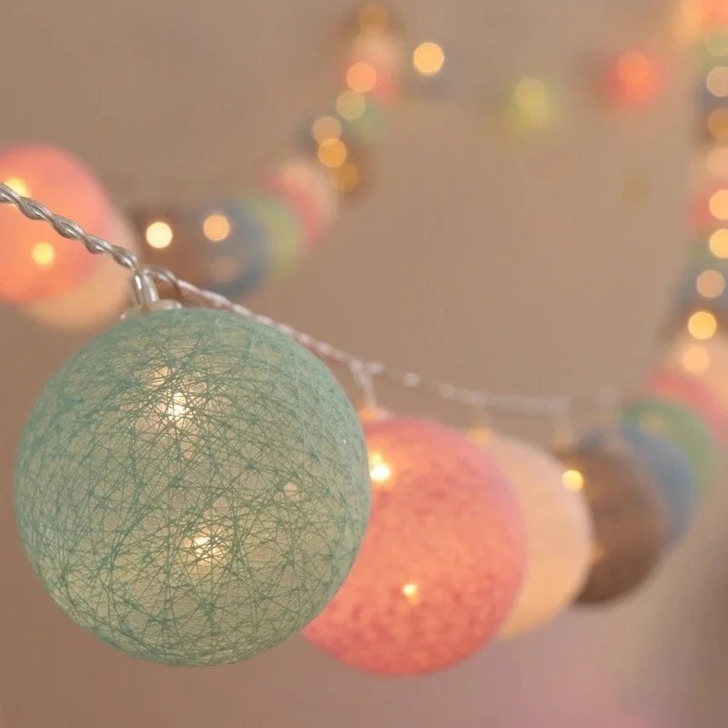Handmade Christmas Cotton Ball String Lights