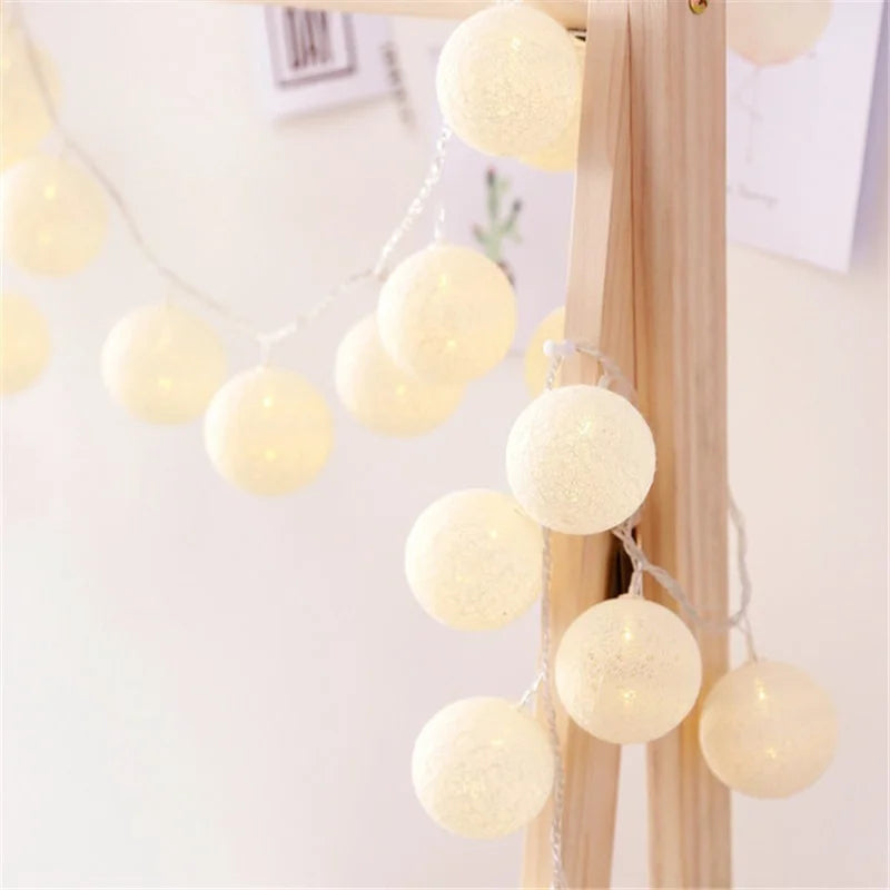 Handmade Christmas Cotton Ball String Lights