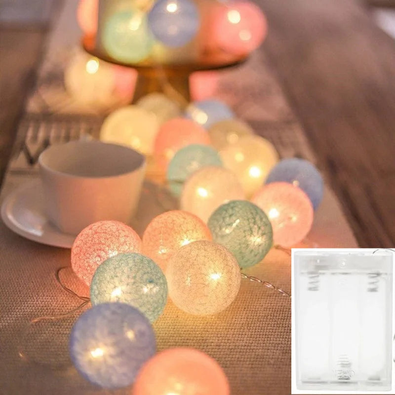Handmade Christmas Cotton Ball String Lights