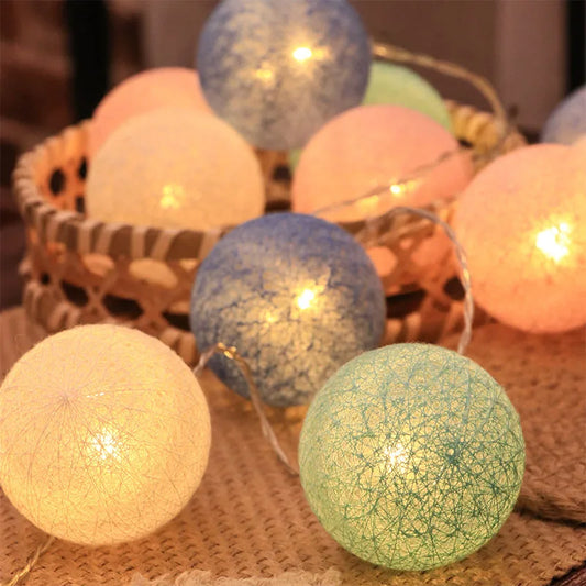 Handmade Christmas Cotton Ball String Lights