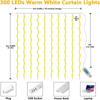 3M LED Curtain String Lights