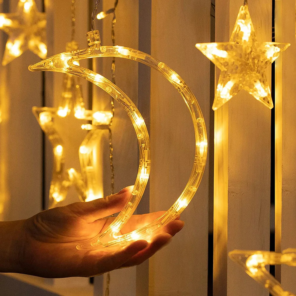 3.5M Warm White Moon Stars Curtain String Lights